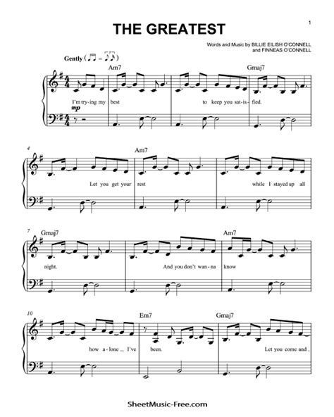 The Greatest Sheet Music Billie Eilish Easy Piano ♪ Sheetmusic Freecom