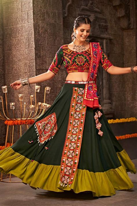 Green Viscose Rayon Mirror And Thread Embroidered Lehenga Setdefault