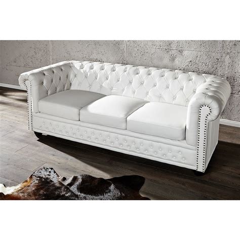 Salon Canapé Chesterfield 3 places en simili cuir coloris blanc