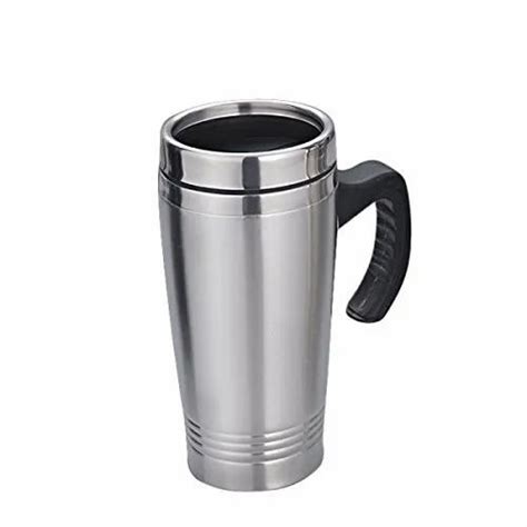 Silver Stainless Steel Coffee Mug With Lid And Handle Capacity Ml