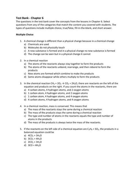 Test Bank Chapter 6 Middle School Chemistry