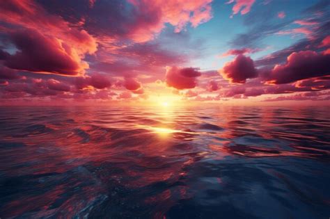 Premium Photo Vibrant Sunsets Over A Calm Ocean Horizon Generative Ai