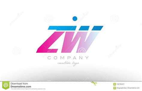 Zw Z W Alphabet Letter Combination Pink Blue Bold Logo Icon Design