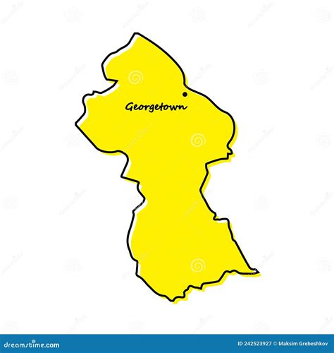 Simple Outline Map Of Guyana With Capital Location Cartoon Vector