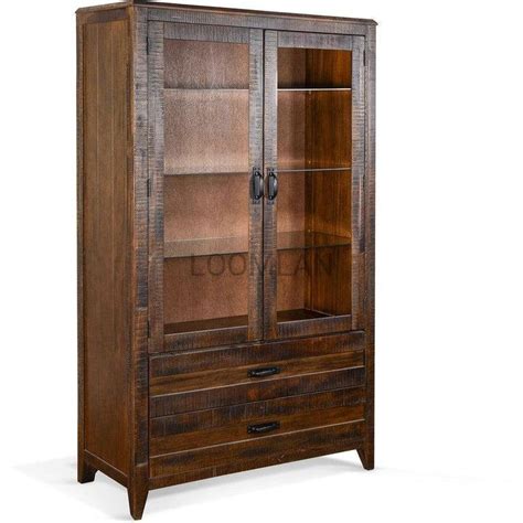 76 Tall Wood Curio Cabinet With Glass Doors And Storage Drawers