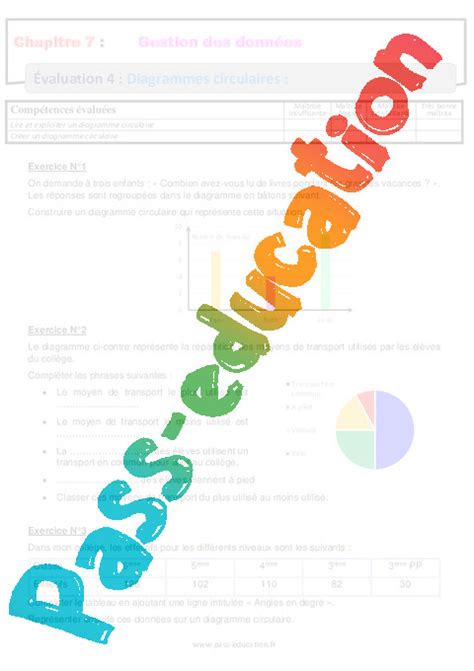 Diagrammes circulaires 6ème Evaluation bilan contrôle avec la