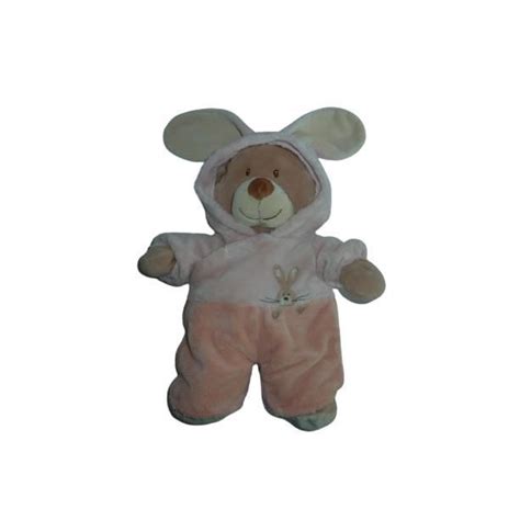 Doudou peluche ours déguisé en lapin 33 cm Nicotoy Cdiscount