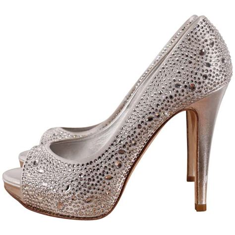 Gina High Heels Peep Toe Silver Rhinestones Crystals At 1stdibs Gina Heels