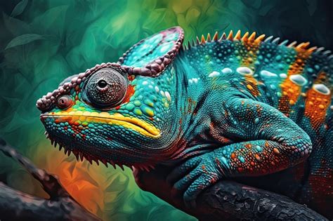 Premium Photo Portrait Of Incredibly Cute Colorful Chameleon Lizard