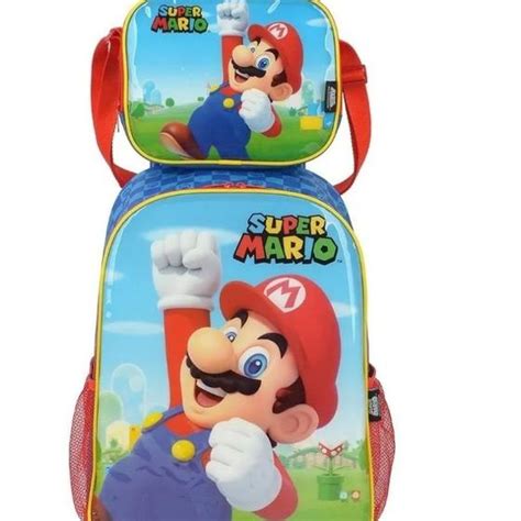 Kit Mochila Rodinhas Lancheira Super Mario Bros Luigi Az Ori Mochilas