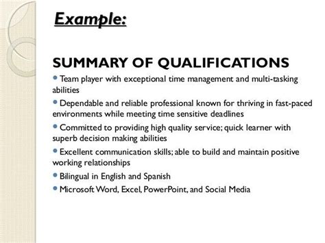 Qualification Summary Summary Of Qualifications On A Resume How To