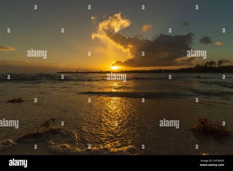 Beautiful Bright Sunset Sky Over A Seashore Stock Photo Alamy