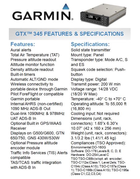 Garmin® Gtx™ 345 Ads B In Out Digital Transponder Sku Grmn Xpdr Gtx345