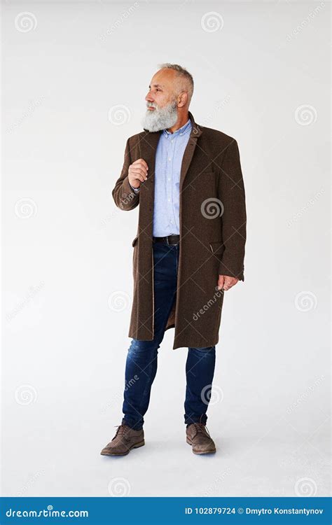 Handsome Mature Bearded Man Dressed In Autumn Coat Stock Photo Image