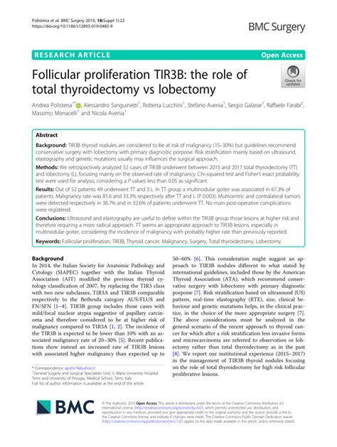 PDF Follicular Proliferation TIR3B The Role Of Total Thyroidectomy