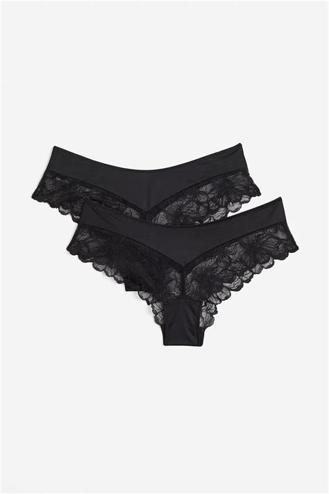 2 Pack Satin And Lace Hipster Briefs Black Ladies Handm Gb