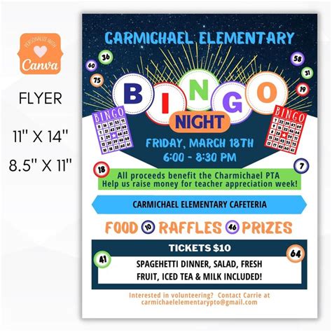 Editable Bingo Night Invitation Flyer Sign Ticket Bundle School Pto Pta