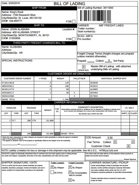 Create And Print A Bill Of Lading