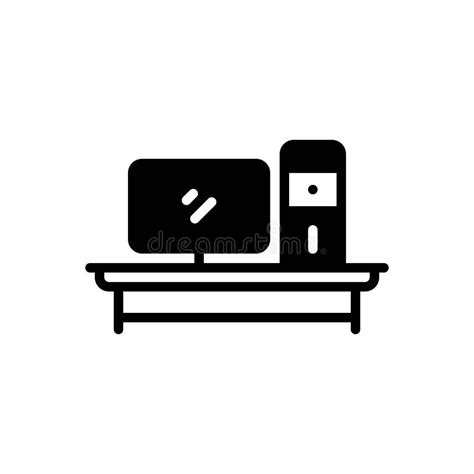 Black Solid Icon For Desktop Computer And Desk Stock Illustration