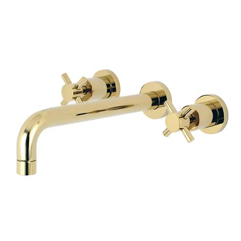 Kingston Brass Concord 2 Handle Wall Mount Roman Tub Faucet In Polished Brass The Home Depot