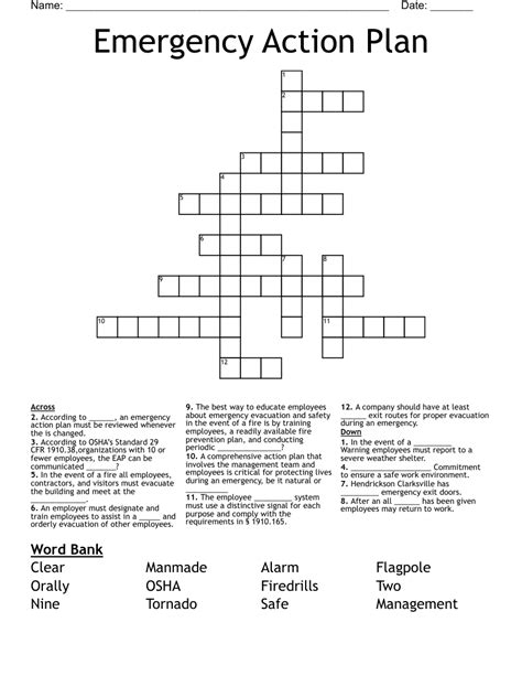 Emergency Action Plan Crossword Wordmint