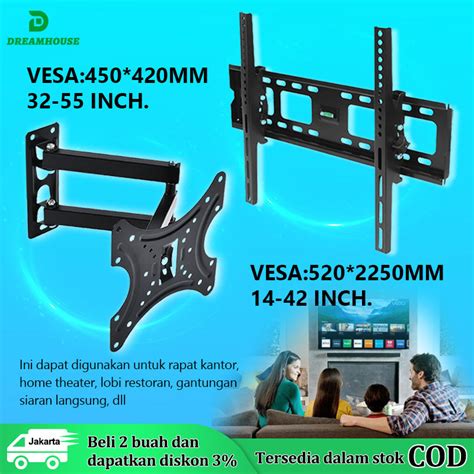 Jual Bracket TV LED LCD 32 40 43 24 21 29 17 14 Inch Dijamin Cocok 14