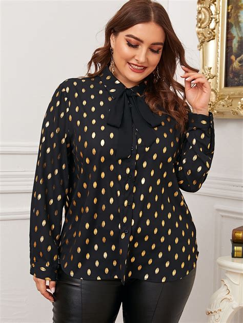 Plus Tie Neck Curved Hem Gold Dot Print Blouse Sponsored Sponsored Curvedhemtie