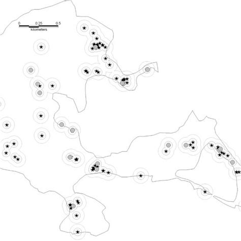 Map of Wytham woods showing the holly tree patches (stars); the grey... | Download Scientific ...