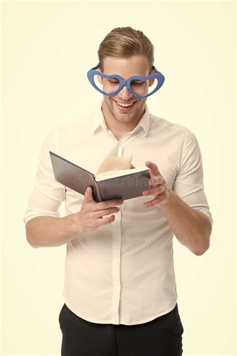 Reading Is Fun Happy Man Read Book Isolated On White Funny Guy Enjoy Reading In Fancy Glasses