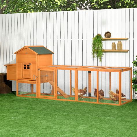 PawHut Large Wooden Chicken Coop With Extra Run Slide Out Tray And