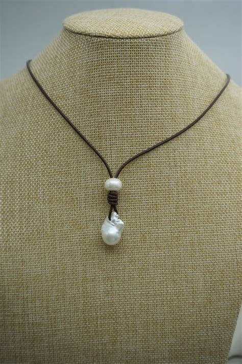 Aaa Flameball Pearl And Leather Necklacebaroque Freshwater Etsy