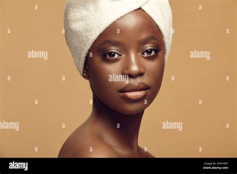 Headshot Close Up Portrait Of Beautiful African American Woman Having Healthy And Clean Skin