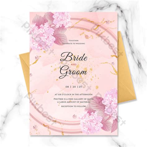 Fashion Exquisite Pink Floral Border Wedding Invitation PSD Free