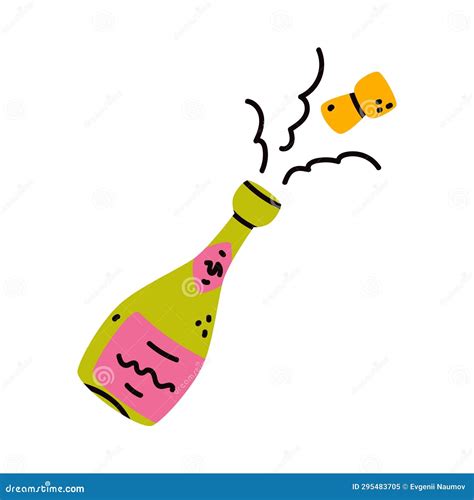 Popping Champagne Bottle With Cork As Festive Symbol Vector