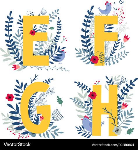 Floral Alphabet Letter E F G H Set Royalty Free Vector Image