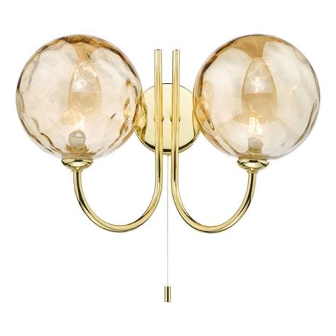 Dar Lighting Jared Twin Polished Gold Switched Wall Light With Dimpled Champagne Glass Shade