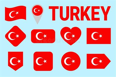 Turkey Flag Stickers Set Turkish National Symbols Badges Isolated