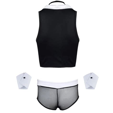 Mens Maid Role Play Costume Erotic Sexy Outfits Tops Boxer Briefs