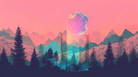 Landscape With Trees And A Pink Moon Background Aesthetic Pictures