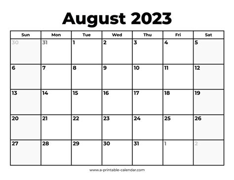 August 2023 Calendar With Holidays - A Printable Calendar