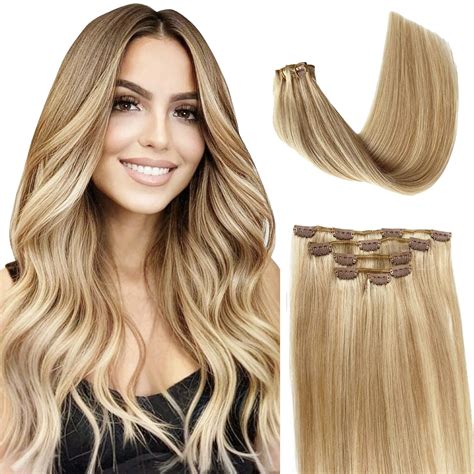 Amazon Seamless Clip In Hair Extensions Human Hair Golden Blonde