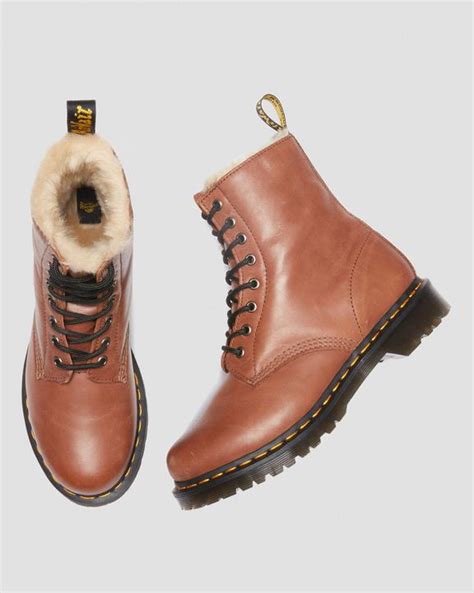 1460 Serena Faux Fur Lined Leather Lace Up Boots In Tan Dr Martens