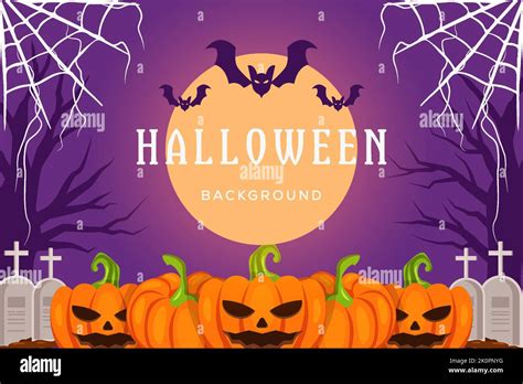 halloween background with pumpkin, bat and spider web Stock Vector ...