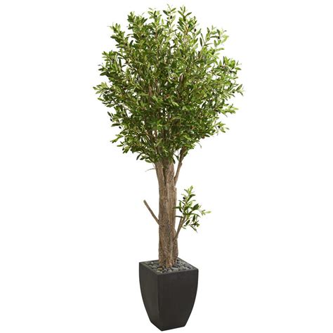 Nearly Natural Indoor 6 5 Ft Olive Artificial Tree In Black Planter