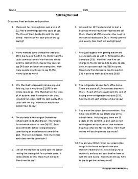 Long Division Word Problems Worksheet/Printable with Answer Key | TPT