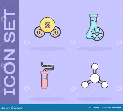 Set Molecule Sulfur Dioxide So2 Test Tube And With Toxic Liquid Icon