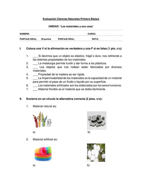 Evaluacion Ciencias Naturales Primero Basico Unidad 3 Con Pauta Profe Social