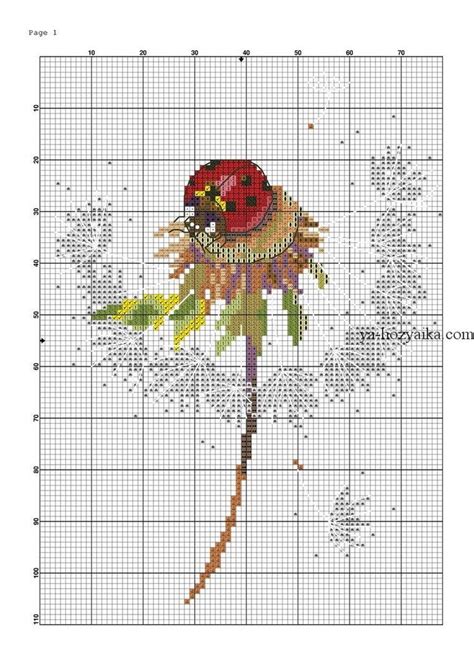 Одуванчик Cross Stitch Pattern with Ladybug