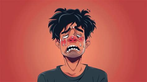 A Cartoon Of A Man Crying With A Red Face And A Red Background