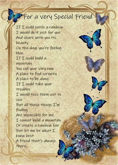 A Poem With Blue Butterflies On It And The Words For A Very Special